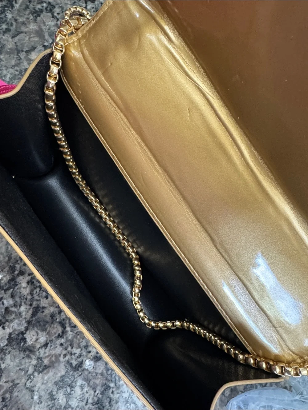 Metallic Gold Quilted shoulder clutch Bag with Chain Strap NWT